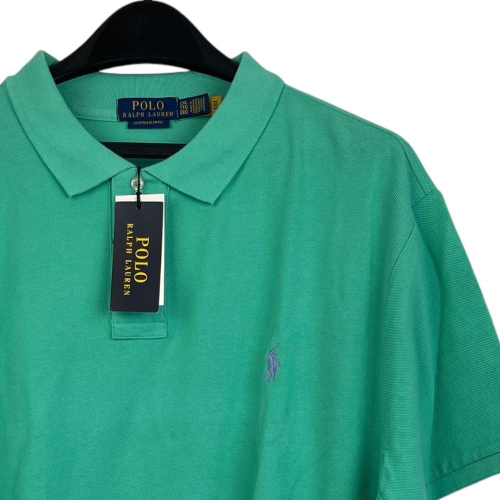 NEW Polo Ralph Lauren Polo Shirt Men XXL Green Custom Slim Fit Cotton Mesh Top